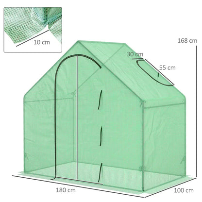 Mini-serre de jardin verte à porte zippée – 180 × 100 × 168 cm – détail 3