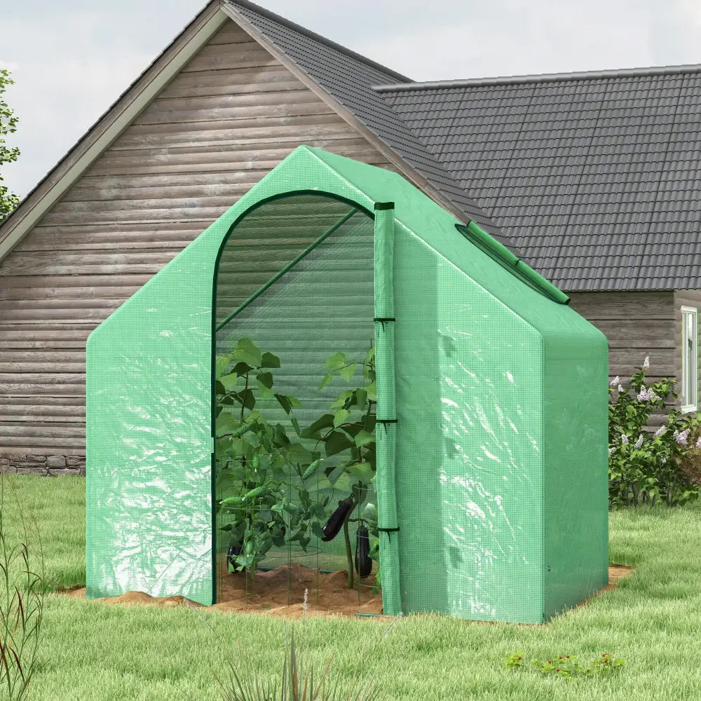 Mini-serre de jardin verte à porte zippée – 180 × 100 × 168 cm – détail 2