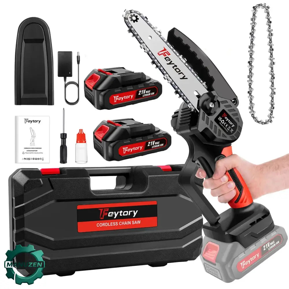 Mini tronçonneuse 21 V 6 pouces – 1 ou 2 batteries - 6 pouces – avec 2 batteries / Allemagne - mini tronçonneuse 21V 6