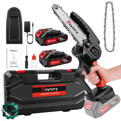 Mini tronçonneuse 21 V 6 pouces – 1 ou 2 batteries - 6 pouces – avec 2 batteries / Allemagne - mini tronçonneuse 21V 6