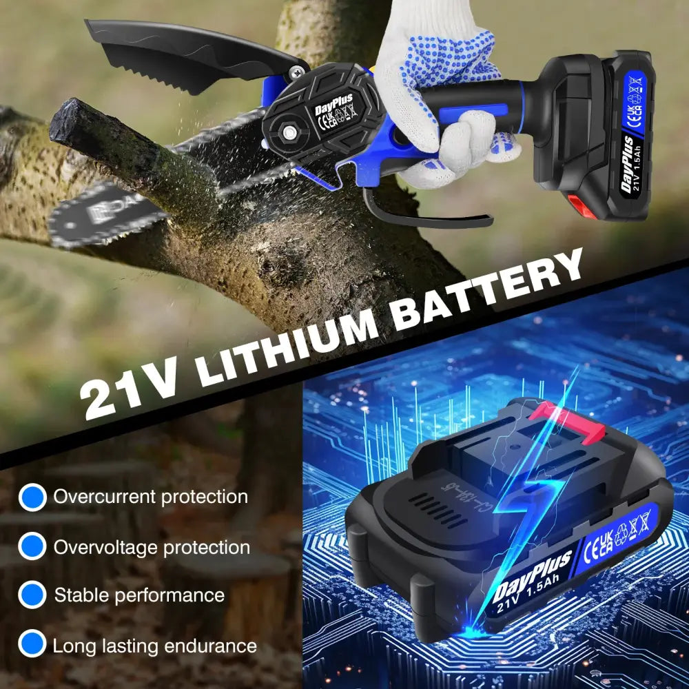 Mini tronçonneuse sans fil 15 cm – 2 batteries 1,5 Ah - Mini tronçonneuse + 2 batteries / France - Mini tronçonneuse