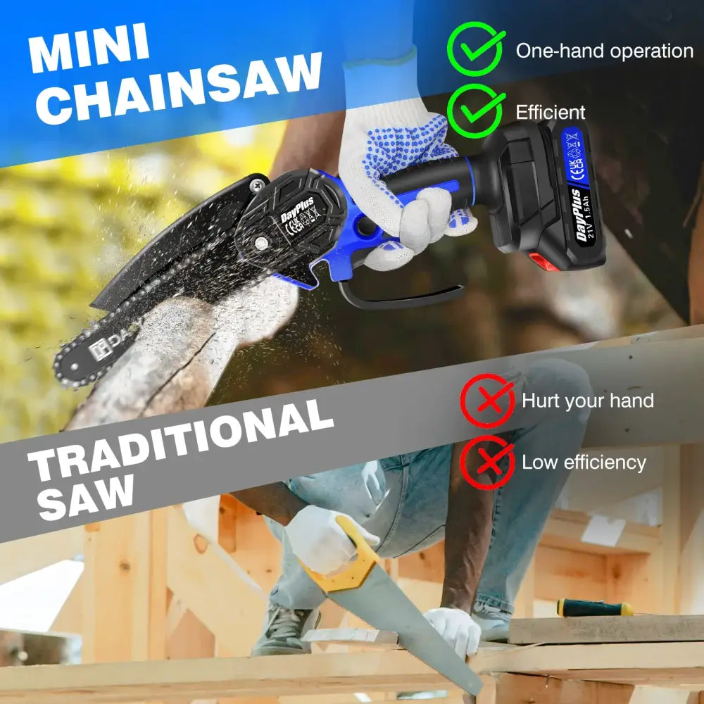 Mini tronçonneuse sans fil 15 cm – 2 batteries 1,5 Ah - Mini tronçonneuse + 2 batteries / France - Mini tronçonneuse