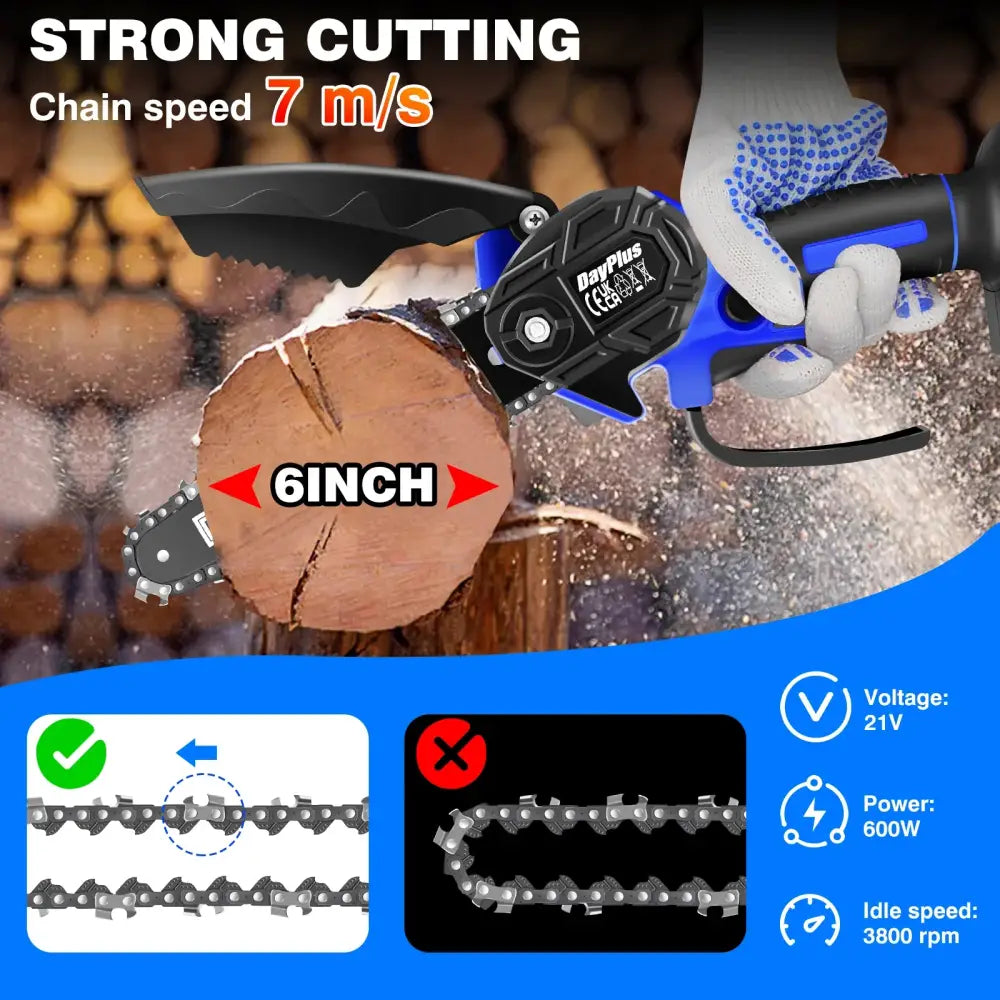 Mini tronçonneuse sans fil 15 cm – 2 batteries 1,5 Ah - Mini tronçonneuse + 2 batteries / France - Mini tronçonneuse