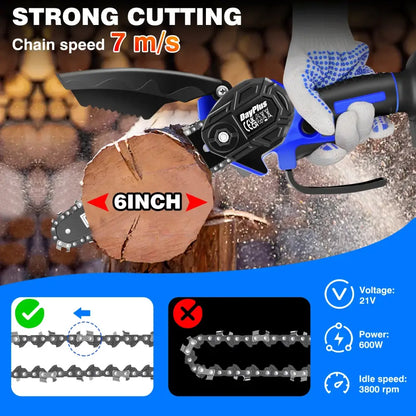 Mini tronçonneuse sans fil 15 cm – 2 batteries 1,5 Ah - Mini tronçonneuse + 2 batteries / France - Mini tronçonneuse