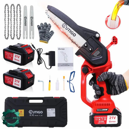 Mini tronçonneuse sans fil 8 pouces 800 W – 2 batteries 4 Ah - Rouge / 20 cm – 8 pouces / 2 batteries – France - Mini