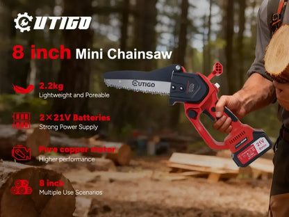 Mini tronçonneuse sans fil 8 pouces 800 W – 2 batteries 4 Ah - Rouge / 20 cm – 8 pouces / 2 batteries – France - Mini