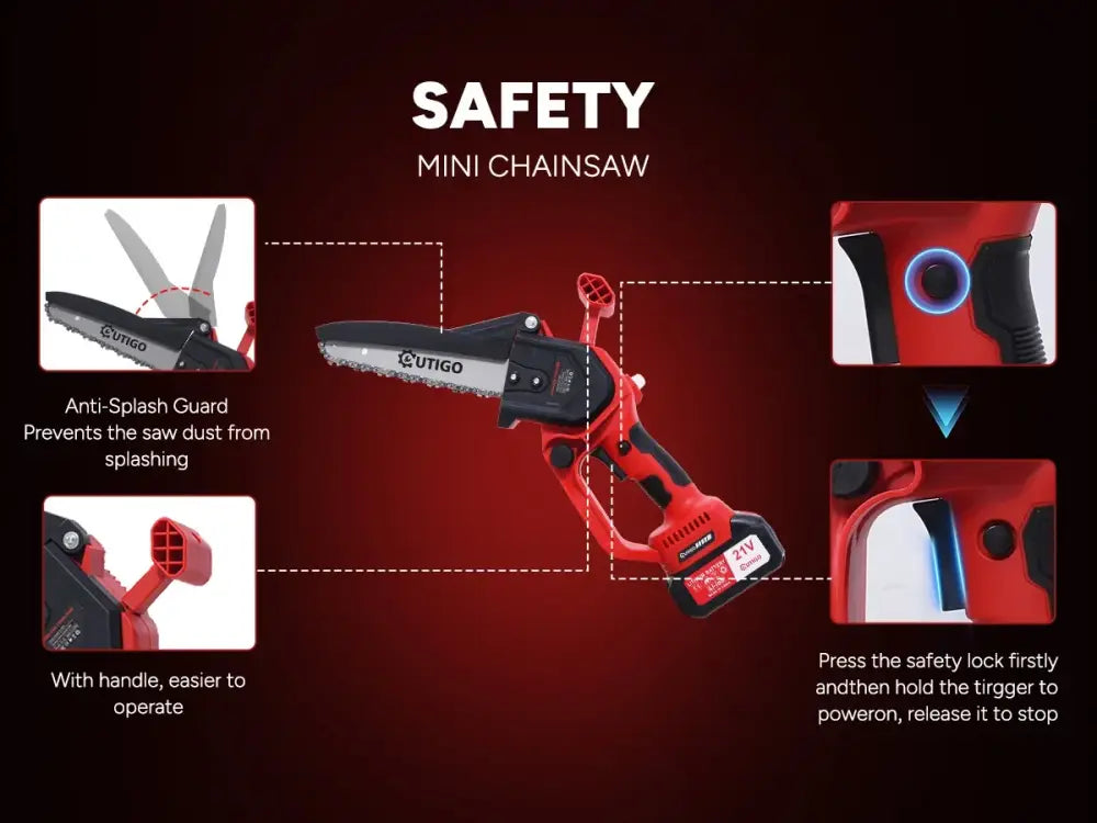 Mini tronçonneuse sans fil 8 pouces 800 W – 2 batteries 4 Ah - Rouge / 20 cm – 8 pouces / 2 batteries – France - Mini