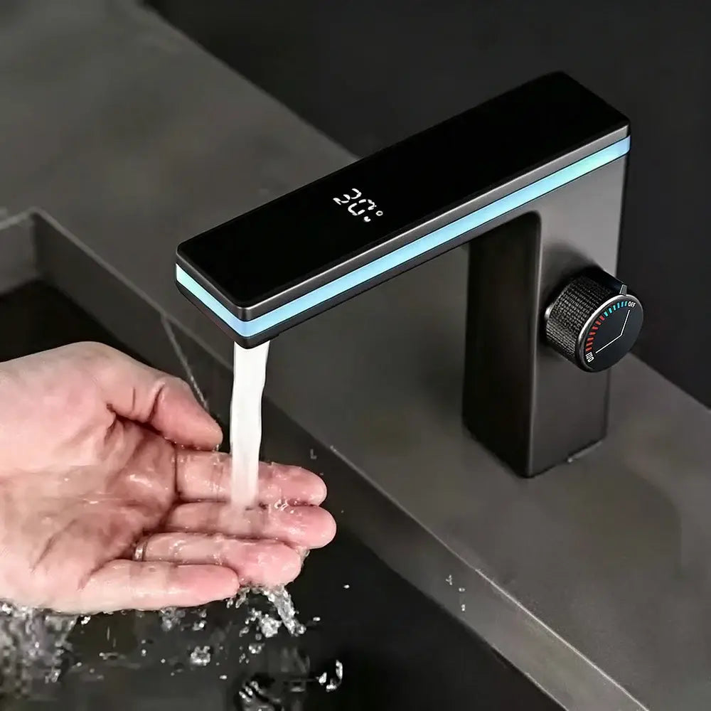 Mitigeur de lavabo à affichage numérique de température – variante Gris