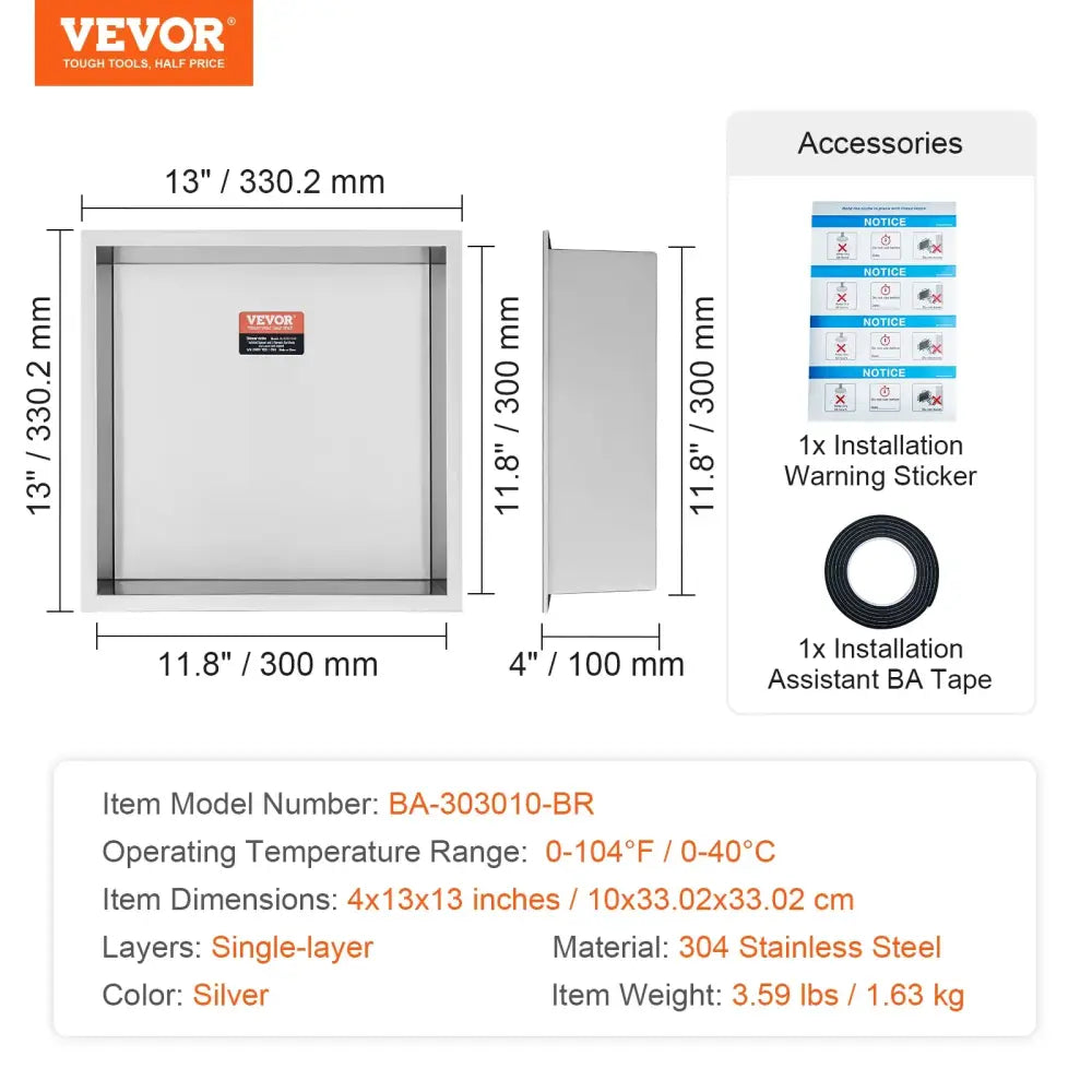 Niche De Douche En Acier Inoxydable 304 Insertion Murale Double Étagères - 13x13in / France