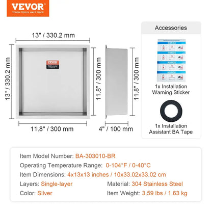 Niche De Douche En Acier Inoxydable 304 Insertion Murale Double Étagères - 13x13in / France