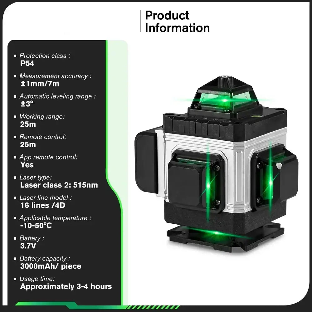 Niveau Laser Pro HGLINE 16Lignes Télécommande APP Nivellement 360 Degres
