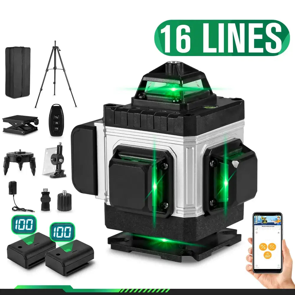 Niveau Laser Pro HGLINE 16Lignes Télécommande APP Nivellement 360 Degres