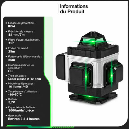Niveau Laser Pro HGLINE 16Lignes Télécommande APP Nivellement 360 Degres