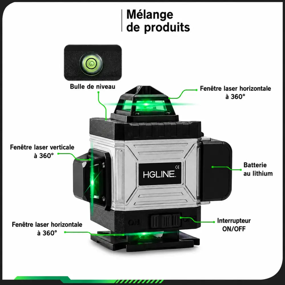 Niveau Laser Pro HGLINE 16Lignes Télécommande APP Nivellement 360 Degres