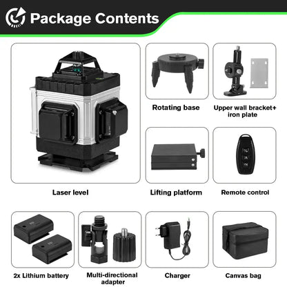 Niveau Laser Pro HGLINE 16Lignes Télécommande APP Nivellement 360 Degres Ensemble complet France