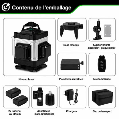 Niveau Laser Pro HGLINE 16Lignes Télécommande APP Nivellement 360 Degres Ensemble complet France