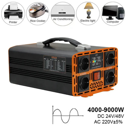 Onduleur sinusoïdal pur 4000 W 5000 W 7000 W 9000 W 12 V 24 V DC vers 220 V