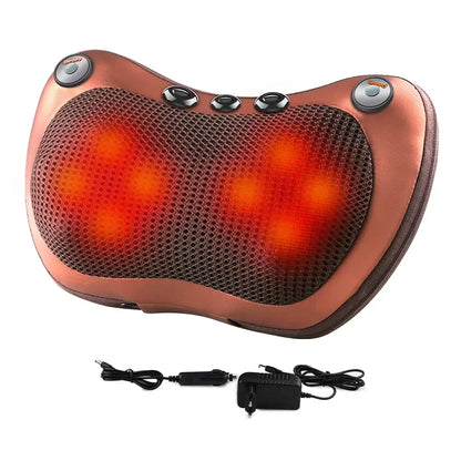 Oreiller de massage dos cou epaules avec rouleau chauffant Marron Espagne