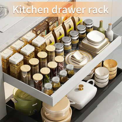 Organisateur coulissant pour placard de cuisine – sans perçage 1 ou 2 niveaux - Organisateur coulissant pour placard