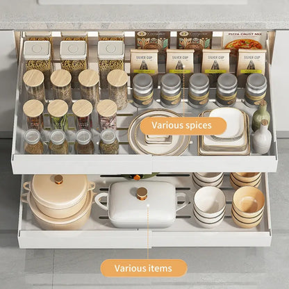 Organisateur coulissant pour placard de cuisine – sans perçage 1 ou 2 niveaux - Organisateur coulissant pour placard