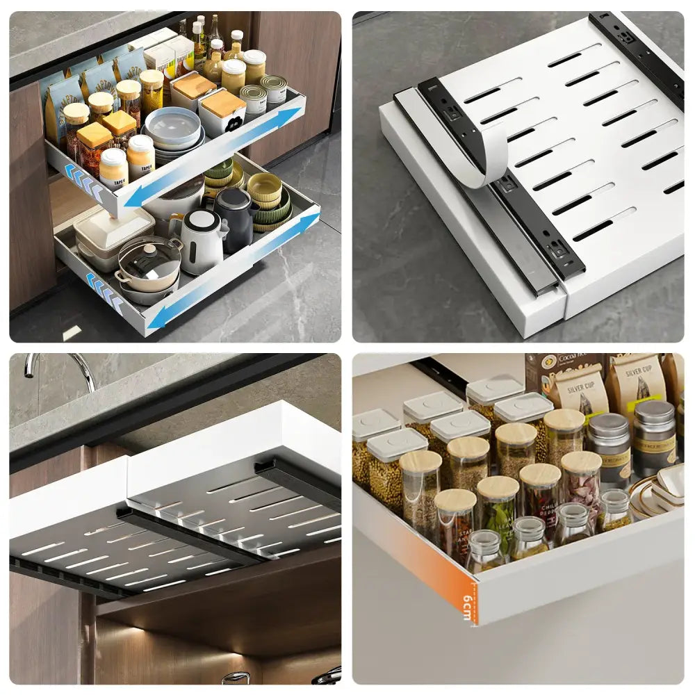 Organisateur coulissant pour placard de cuisine – sans perçage 1 ou 2 niveaux - Organisateur coulissant pour placard