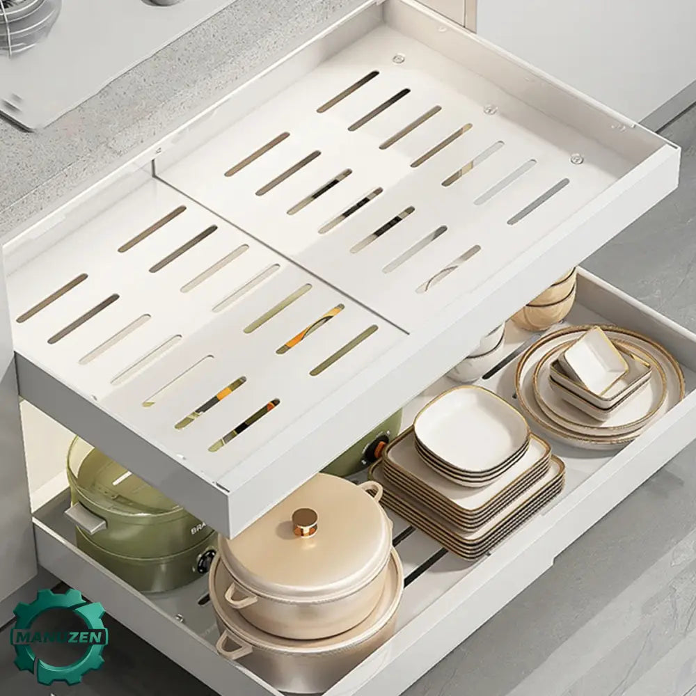 Organisateur coulissant pour placard de cuisine – sans perçage 1 ou 2 niveaux - Organisateur coulissant pour placard