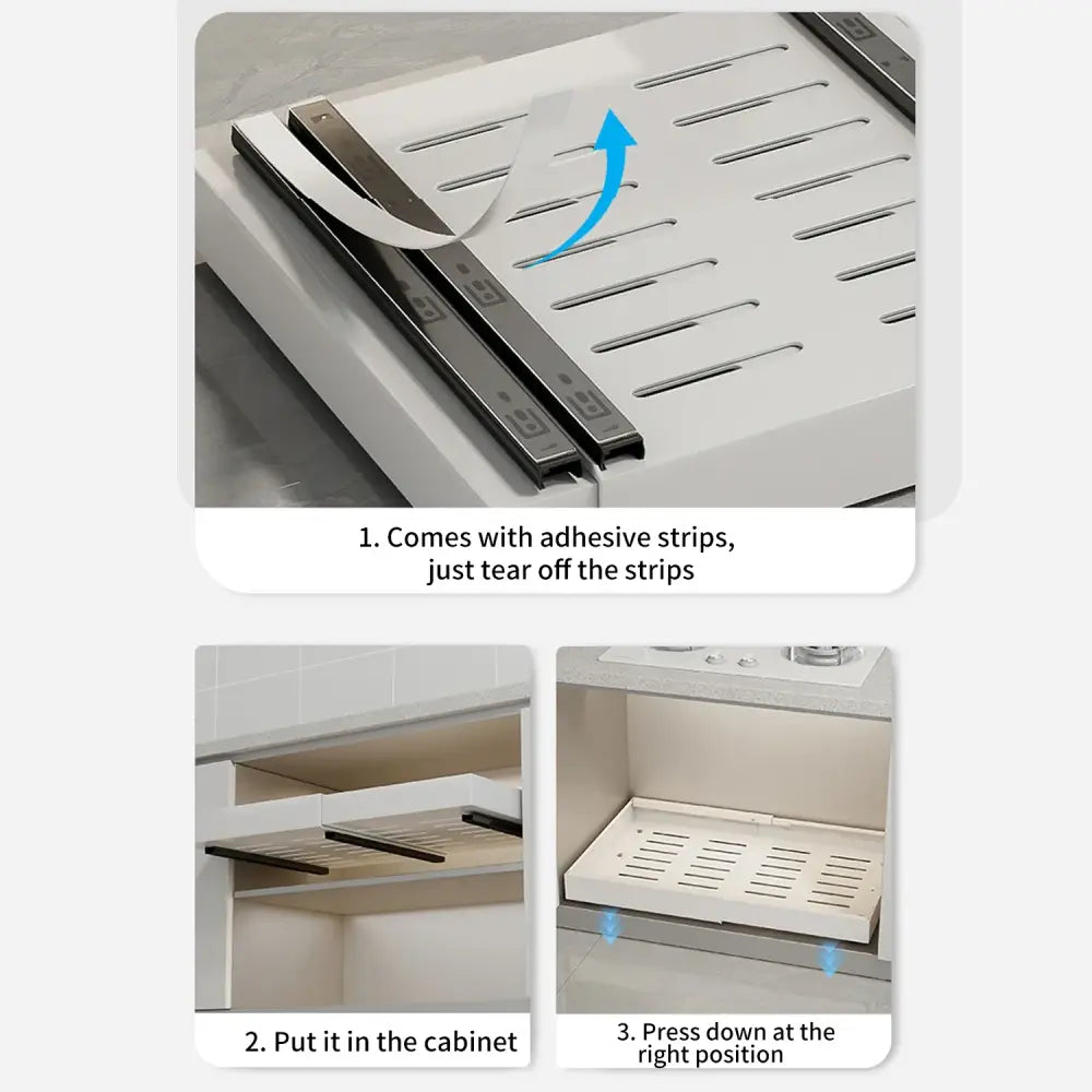 Organisateur coulissant pour placard de cuisine – sans perçage 1 ou 2 niveaux - Organisateur coulissant pour placard