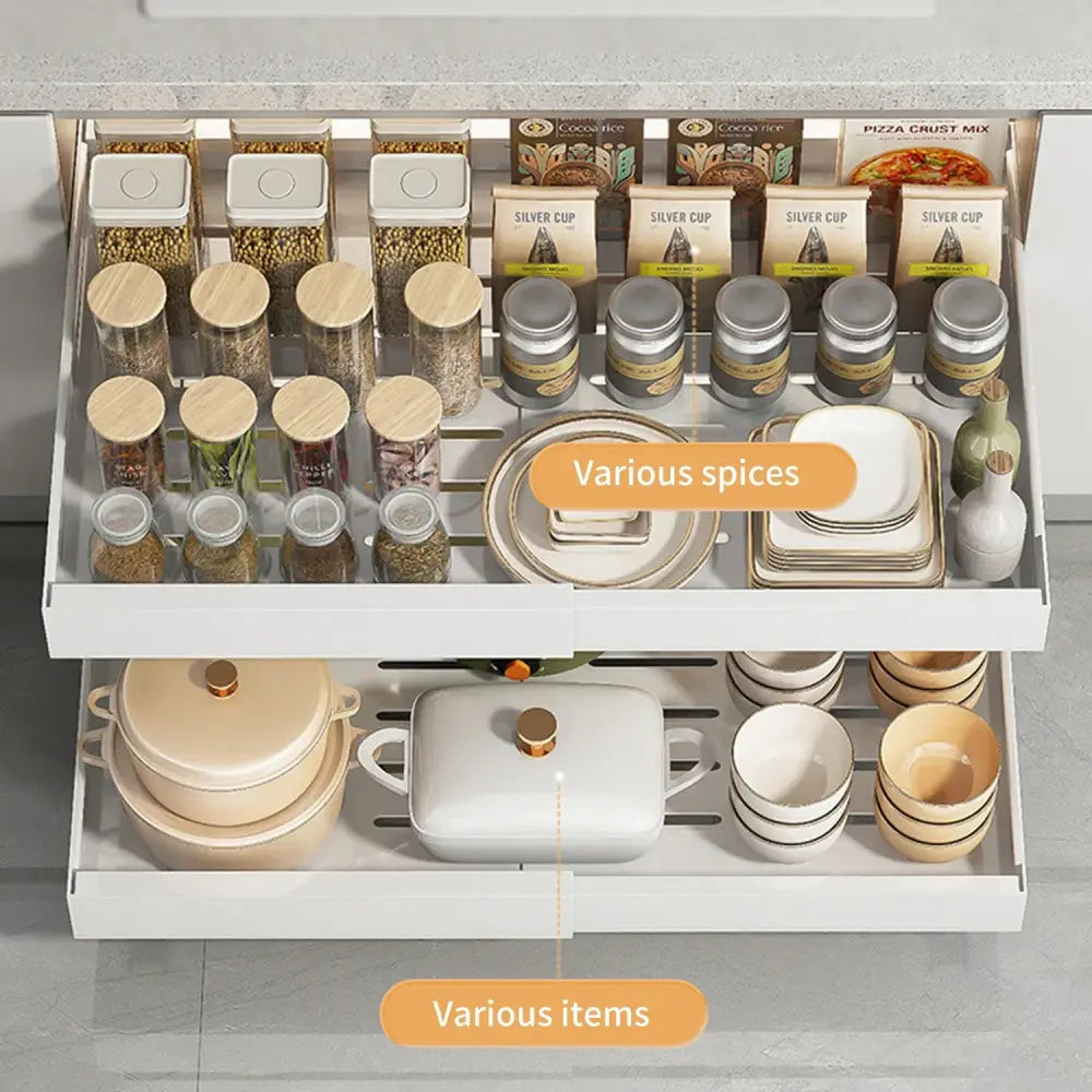 Organisateur coulissant pour placard de cuisine – sans perçage 1 ou 2 niveaux - Organisateur coulissant pour placard