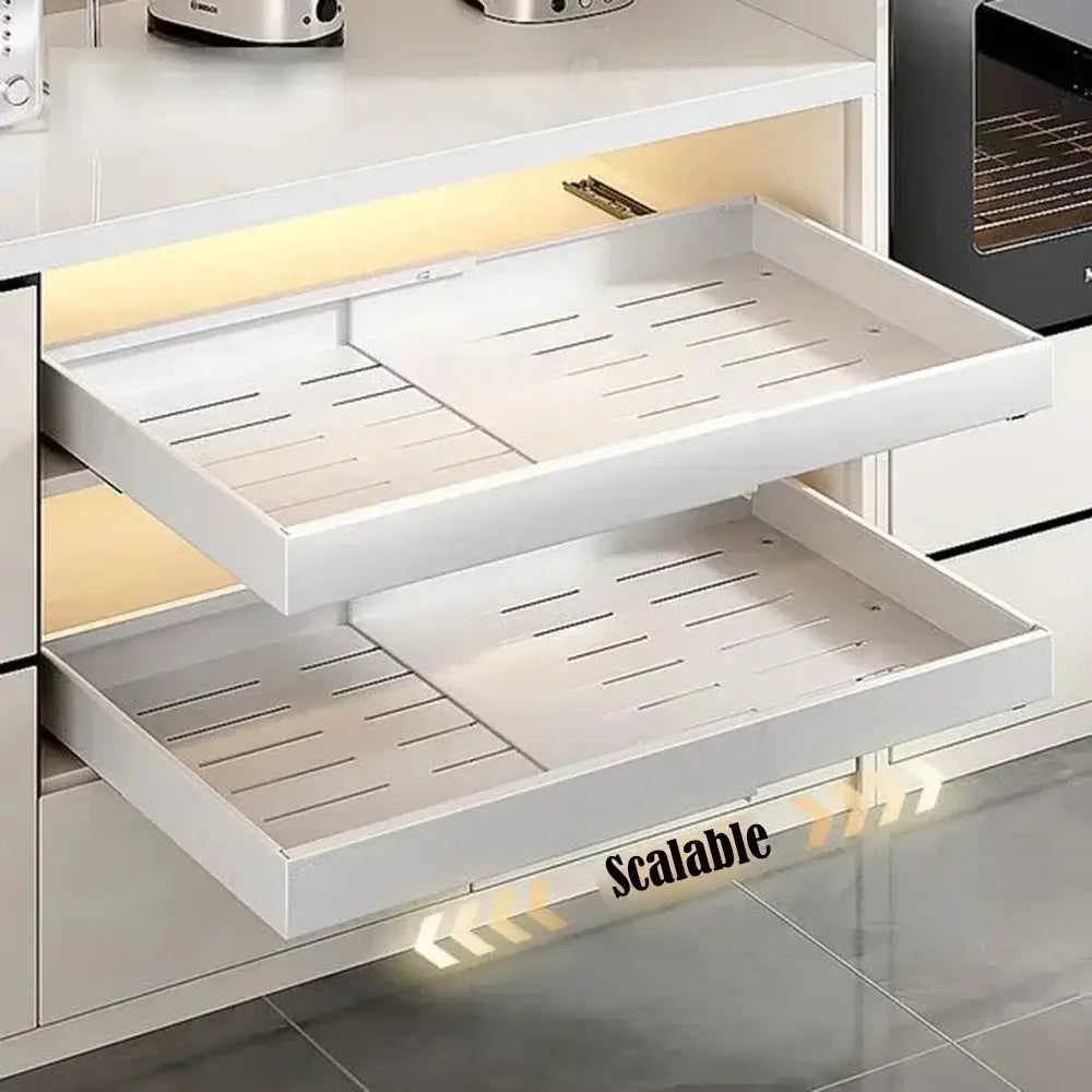 Organisateur coulissant pour placard de cuisine – sans perçage 1 ou 2 niveaux - Organisateur coulissant pour placard