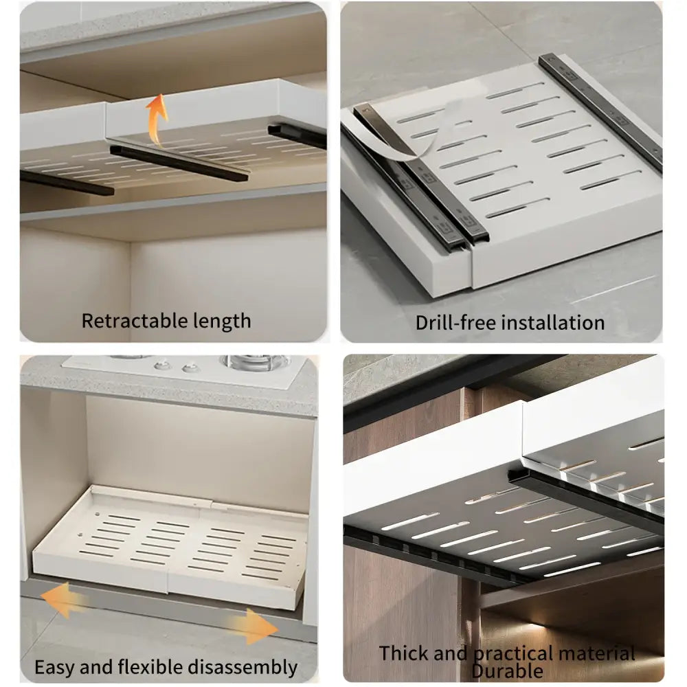 Organisateur coulissant pour placard de cuisine – sans perçage 1 ou 2 niveaux - Organisateur coulissant pour placard