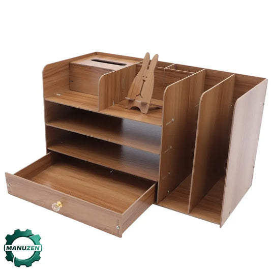 Organisateur de bureau en bois – 4 niveaux avec tiroir - Ton bois / France - organisateur bureau bois tiroir