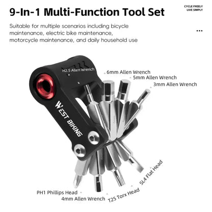 Outil multifonction vélo 9-en-1 – réglages et gonflage CO₂ – détail 2