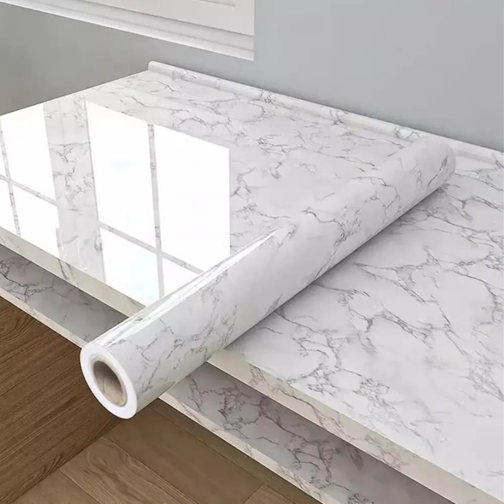 Papier peint autocollant effet marbre 40 cm – vinyle imperméable - Marbre blanc veiné gris / 40 × 100 cm / France