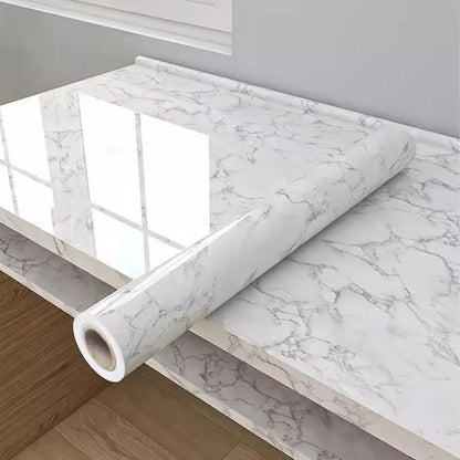 Papier peint autocollant effet marbre 40 cm – vinyle imperméable - Marbre blanc veiné gris / 40 × 100 cm / France