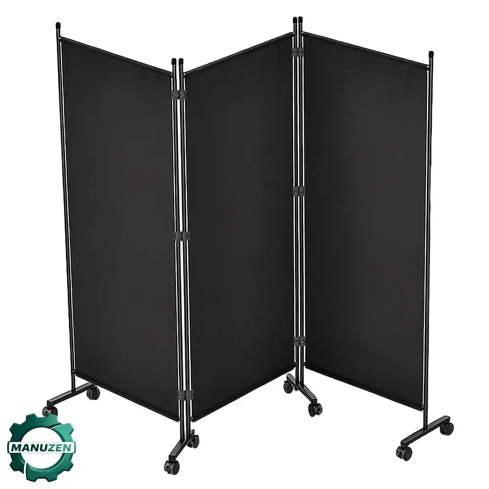 Paravent mobile pliable sur roulettes – cloison de séparation – Noir