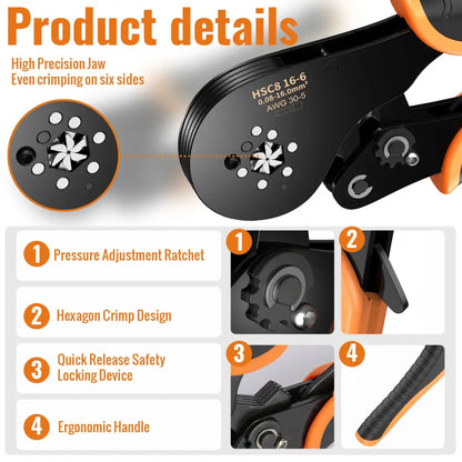 Pince à sertir HSC8 16-6 – embouts de câblage 0,08 à 16 mm² - Orange / France - Pince à sertir pour embouts de câblage