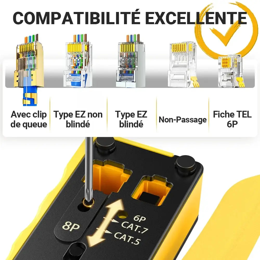 Pince à sertir RJ45 Pass Through – Cat7 à Cat5e RJ11 - Pince à sertir RJ45