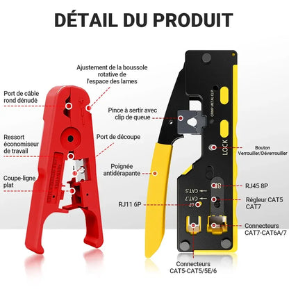 Pince à sertir RJ45 Pass Through – Cat7 à Cat5e RJ11 - Pince à sertir RJ45