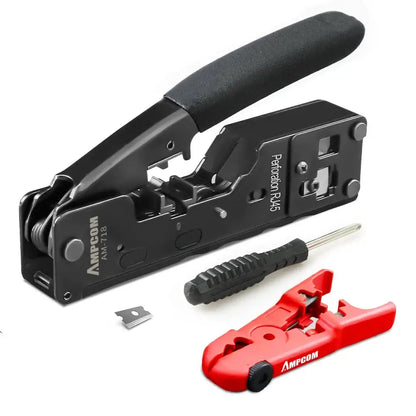 Pince à sertir RJ45 Pass Through – Cat7 à Cat5e RJ11 - Noir – avec dénudeur, lame et tournevis / Chine – offre non