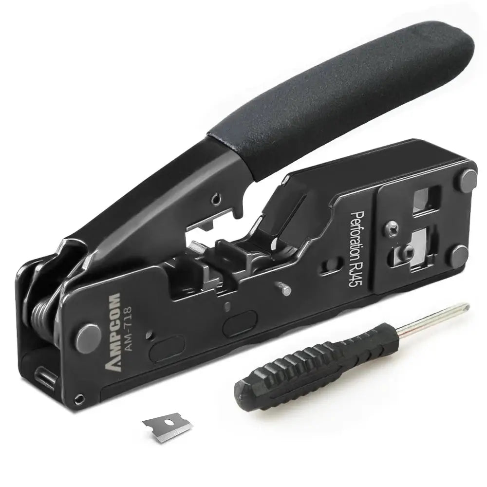Pince à sertir RJ45 Pass Through – Cat7 à Cat5e RJ11 - Noir – avec lame et tournevis / Chine – offre non publiée