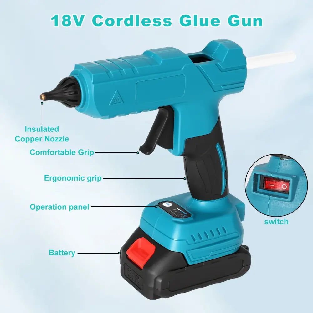 Pistolet à colle sans fil avec 2 batteries – chauffe rapide - Avec 2 batteries / Espagne / Prise européenne - Pistolet