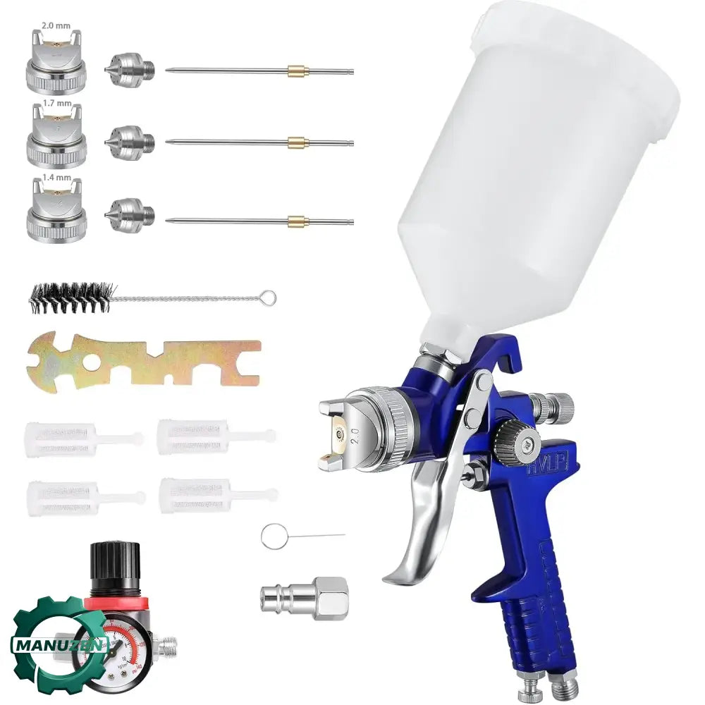 Pistolet peinture HVLP 600 ml – 3 buses et régulateur - Bleu / Allemagne - pistolet peinture HVLP 3 buses