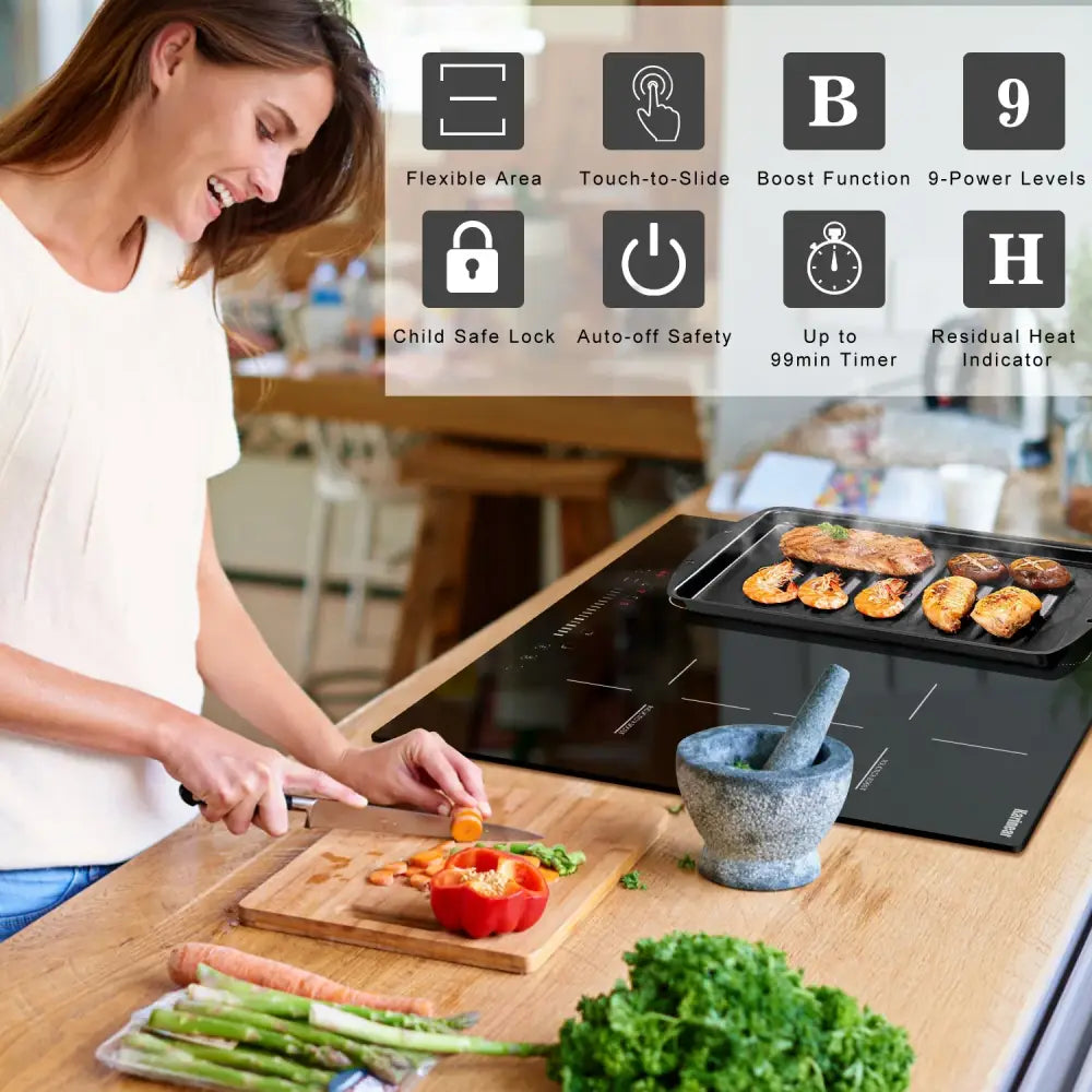 Plaque induction 4 feux 60 cm 7200 W – zone flexible – vue 3