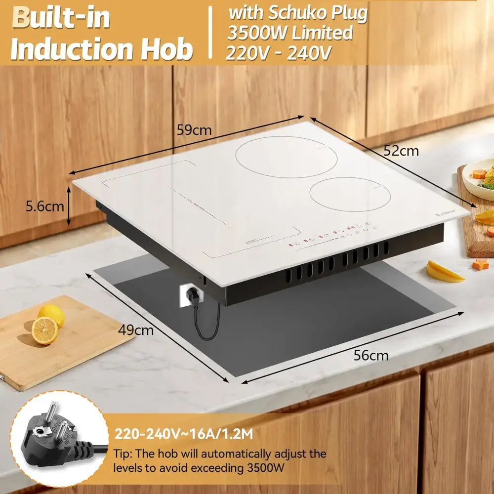 Plaque induction 4 foyers 59 cm – blanche 3 500 W - plaque induction 4 foyers blanche