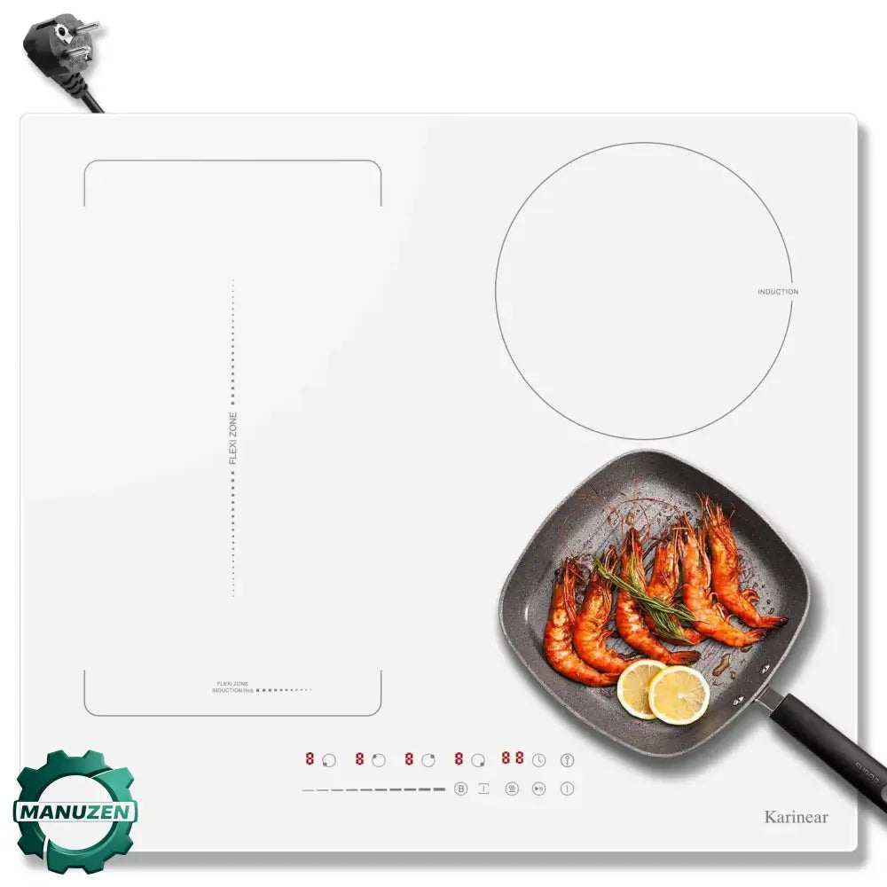 Plaque induction 4 foyers 59 cm – blanche 3 500 W - Prise européenne / France - plaque induction 4 foyers blanche