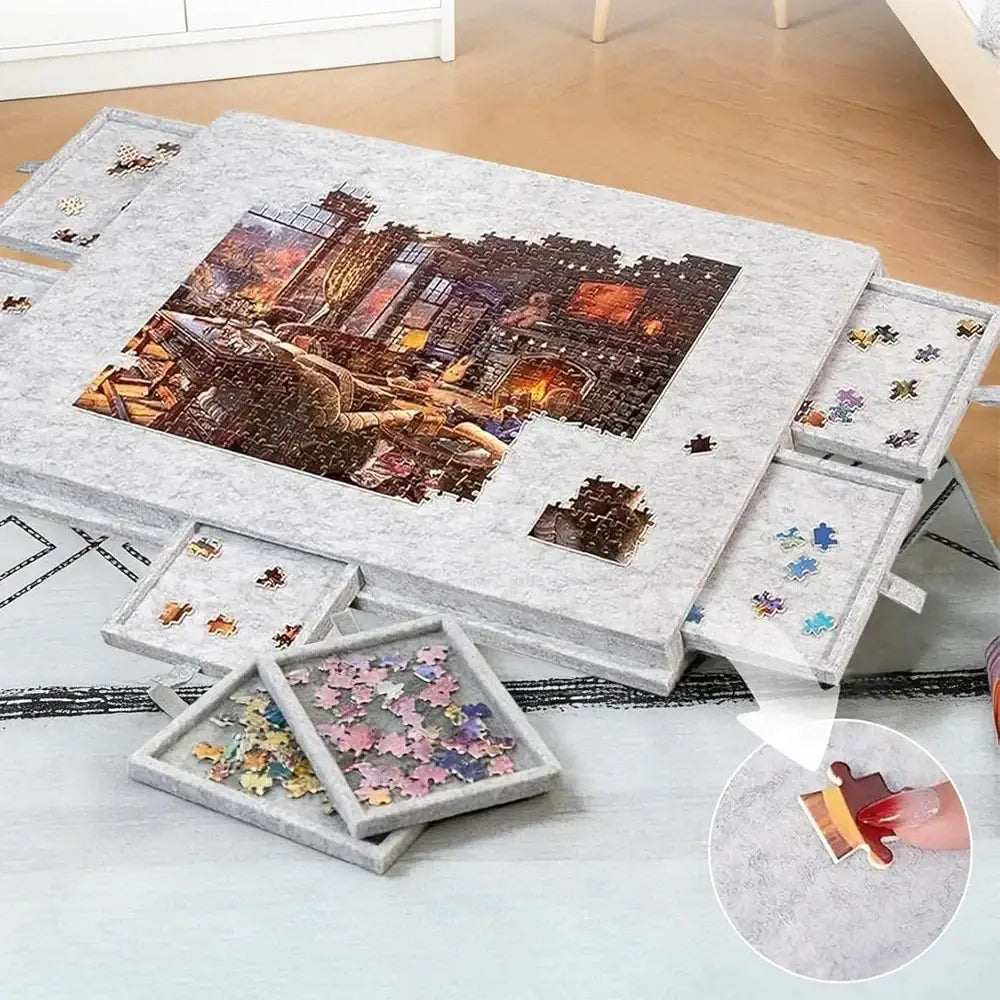 Plateau de puzzle inclinable avec 6 tiroirs – housse incluse – détail 6