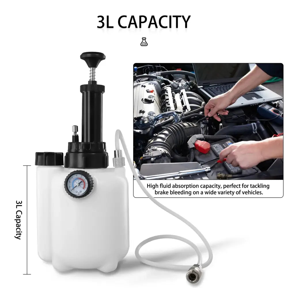 Podofo Kit Purge Frein 3L Rapide Sans Air Pompe Vacuum 85mm Tous Véhicules