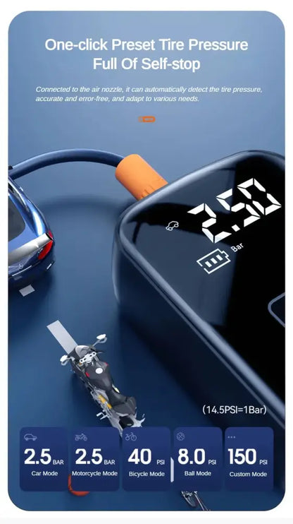 Pompe À Pneus Sans Fil Pour Voiture Et Vélo Avec Affichage Numérique
