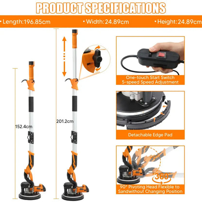 Ponceuse girafe 1250 W avec LED – murs et plafonds - Orange – 1250 W / Pologne - Ponceuse girafe