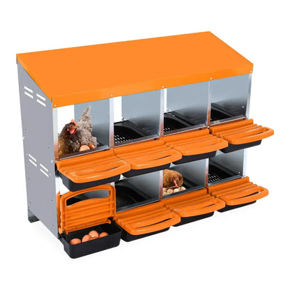 Pondoir collectif galvanisé pour poules – 6 à 10 cases – variante 8 cases – orange – sans pieds
